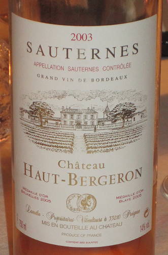 Château Haut-Bergeron Sauternes, 2003